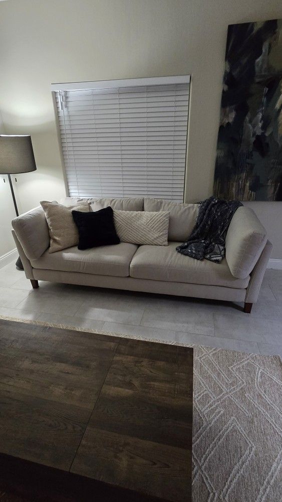 Rivet Midtown Contemporary Upholstered Sofa Couch, 92.1"W, Cream