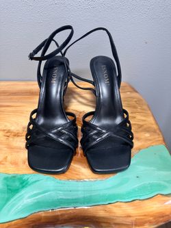 4” black straps heels size 8