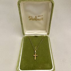 Small Gold Cross Pendant On Gold Chain, In Antique Velvet Box