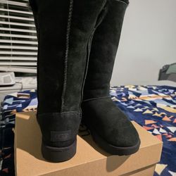 UGG Australia Classic Tall 5229 Black Sheepskin Suede Boots Women's Size 6