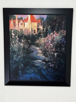Large Framed Cottage Garden Wall Art – Elegant Statement Piece – Excellent Condition