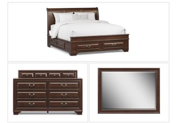 Mahogany 3PC  Sleigh King Bed With Storage