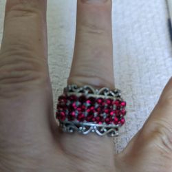 Cool Square Stainless Steel Ring with Red Stones