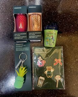 Starbucks Ornament,  Keychain & Pin Set Bundle 