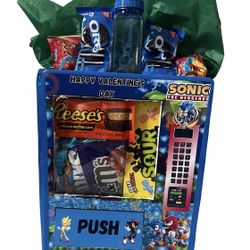 Hand Made Sonic Vending Machine Valentines Day Gift Basket 