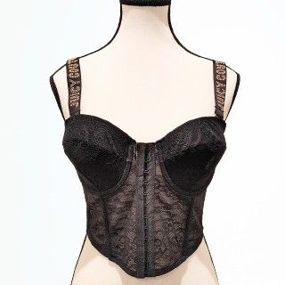JUICY COUTURE Black Lace Bustier Corset Top w/Adjustable/Removable Straps; Front Hook-And-Eye Closure