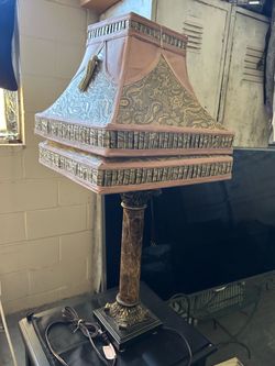 Ornate Table Lamp with Decorative Fabric Shade