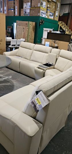 Monica Leather Power Reclining Sectional with Power Headrests
