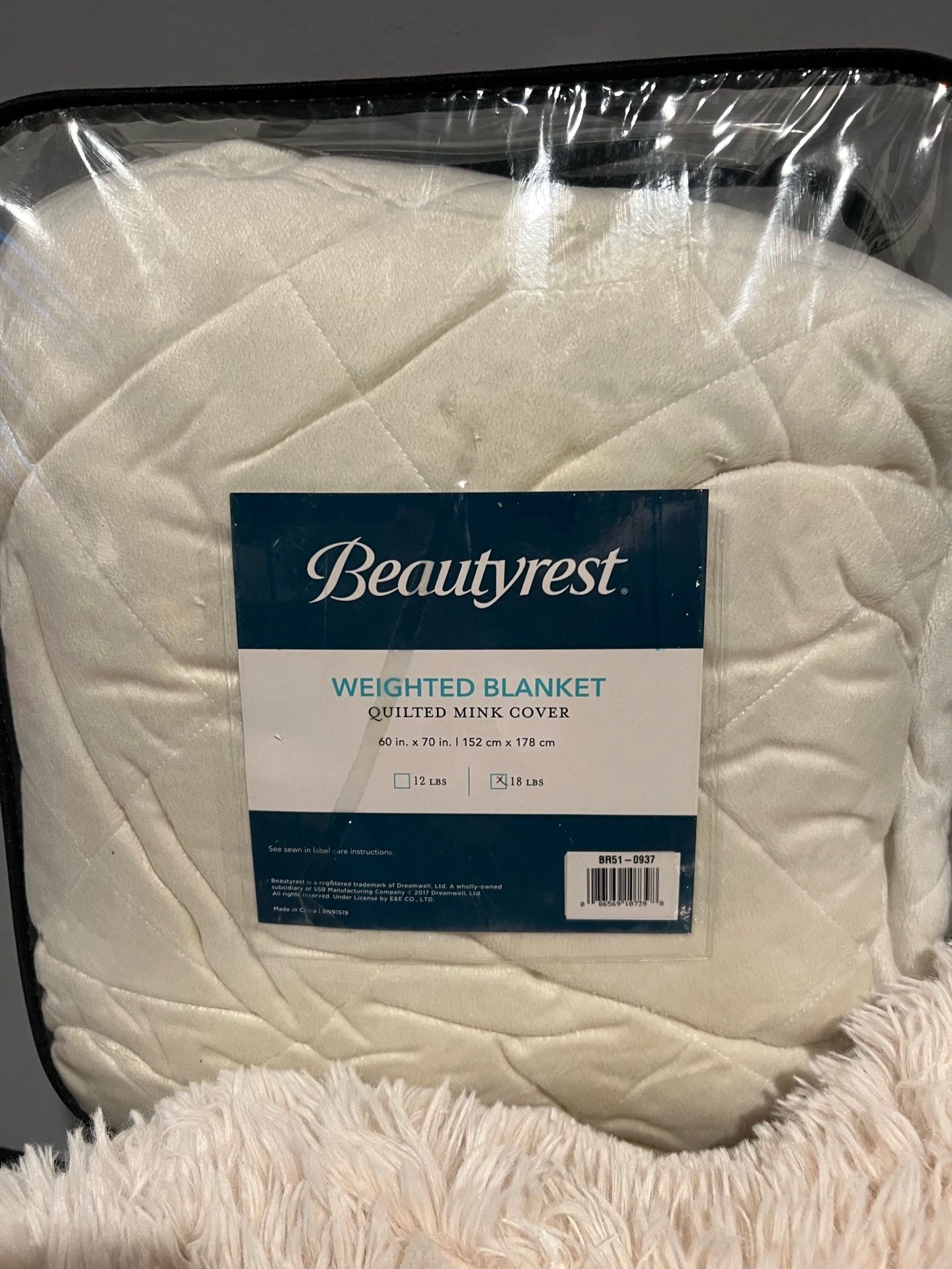 Beautyrest 60x70 Luxury Quilted Mink Weighted Blanket, white, 18 Lbs