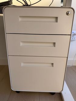 3-Drawer Rolling File Cabinet with Lock – Cream/White