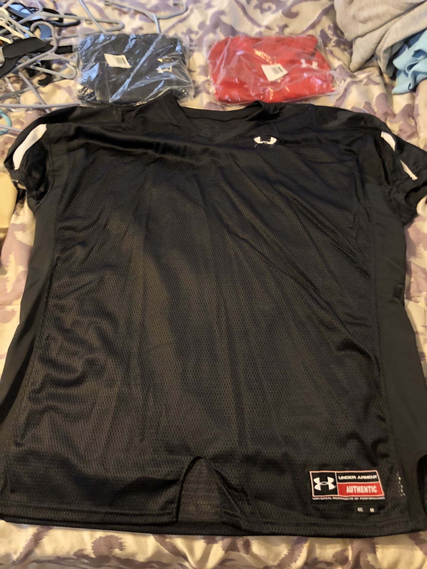 Men’s big and tall, Underarmour brand, mesh football Jersey shirt, v-neck, 4xl, black, red, navy available . New With Tags 30 Each