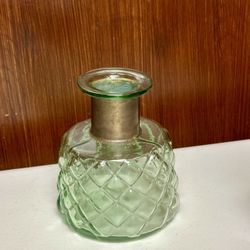 Vintage Green stubby glass and copper vase