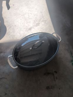 Princess House 18/10 Stainless Steel 7 Qt Oval Roaster Pot w/ Etched Glass Lid.