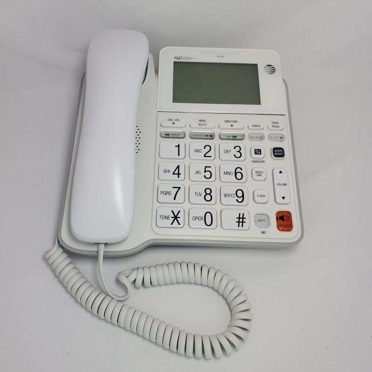 AT&T CL4940 Corded Standard Phone with Answering System and Backlit Display, White