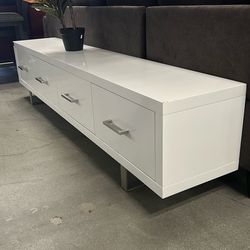 White Glossy 70” TV Stand with 4 drawers