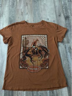 Wrangler Retro Men's Cowboy Scenic Logo Short Sleeve Graphic Print Brown Medium