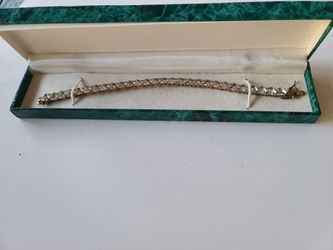 Suzanne Somers Collection~Silver 925~ Gold Tone Cubic Zirconia Rhinestone Bracelet - Triangular Stones 7.5"