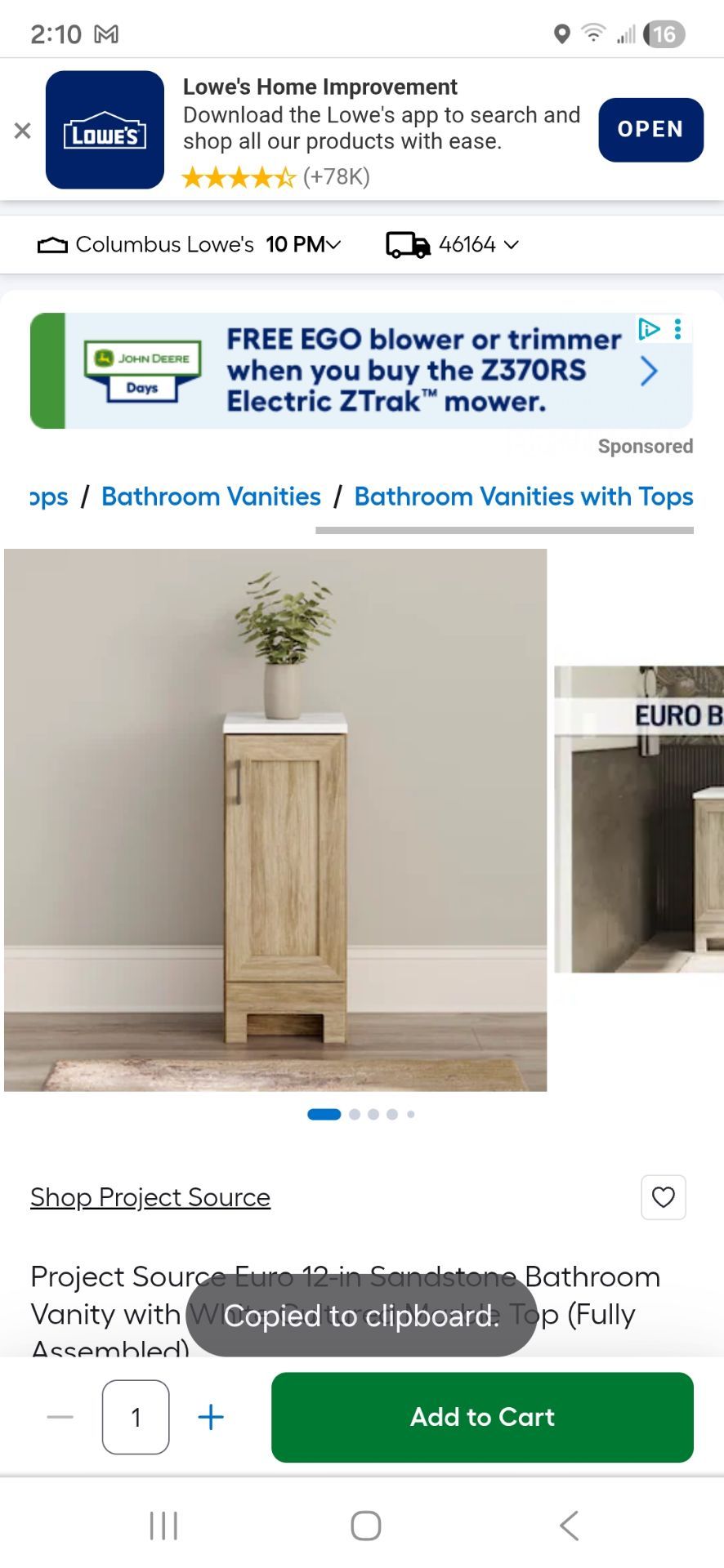 Project Source Euro 12-in Sandstone Bathroom Vanity with White Cultured Marble Top (Fully Assembled)
