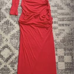 NWT Nicole Miller one shoulder maxi  dress with thigh slit in red size 10