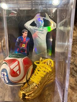 Lamine Yamal Shadow Card in a Custom Shadow Box with a Mini Nike with real laces and Mini Soccer Ball.