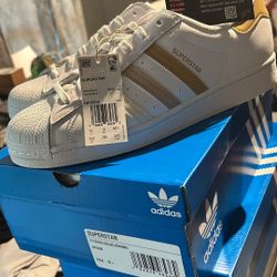 adidas Originals Superstar White/Golden Beige/Magic Beige Size 10 And 10.5