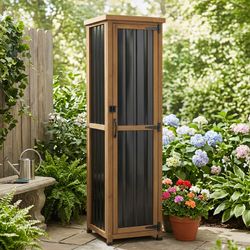 New 62" Tall Narrow Outdoor Storage Cabinet Waterproof Shed with Metal Top