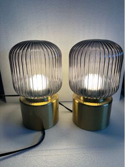 Table lamp, brass/gray clear glass, 11 "