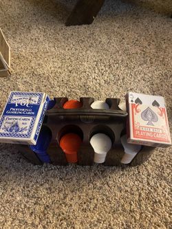 Vintage 1960s mcm poker chip caddy with 2 deck of cards