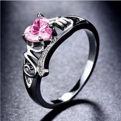 Pink Heart Crystal Silver MOM Mothers Day Ring