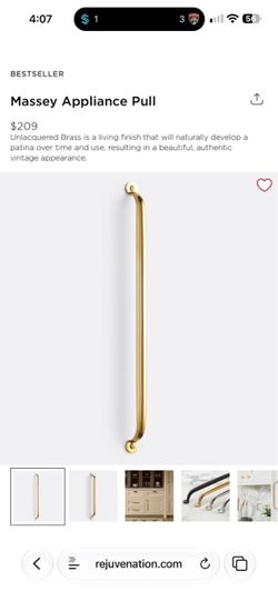 Rejuvenation Massey Appliance Pull, 18" - Unlacquered Brass