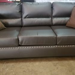 Expresso Faux Leather Sofa Loveseat