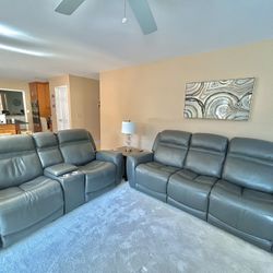 Gray Leather Recliner Set
