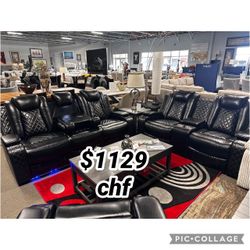 Black Breathing Leather Living Room 2 Piece Reclining Sofa And Loveseat Set 