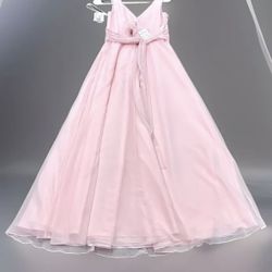 David’s Bridal NWT Long Chiffon V Neck Bridesmaid Dress Petal Pink Sz 14 Juniors