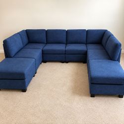 Large Blue Modular U-Shape Sectional Sofa
