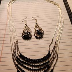 Vintage 26" 6 Strand Liquid Silver Necklace and Matching Earrings 