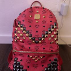 MCM Visetos Studs Rucksack Red Backpack
