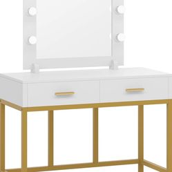 Tribesigns Vanity Table Makeup Vanity Dressing Table with 9 Lights and 2 Drawers for Women, Dresser Desk Vanity Set for Bedroom,