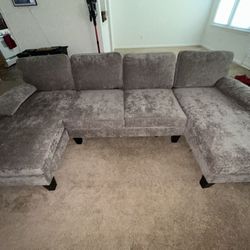 Furmax Sectional Couches for Living Room, U-Shaped Sofa Couch with Linen Fabric, 4 Seat Sofa Set with Double Chaise for Apartment (Fabric, Grey)