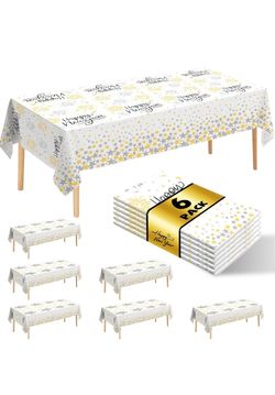 6 Pack Happy New Year Tablecloths Premium Disposable Plastic Tablecloth 54" x 108" Table Cloths for 6 to 8 Foot Tables New Years Eve Parties Decoratio