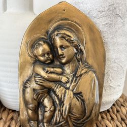 Vintage Wall Hanging Ceramic Madonna, MaryBaby I Have To Collectible Artwork Antique Wall Plaque 
