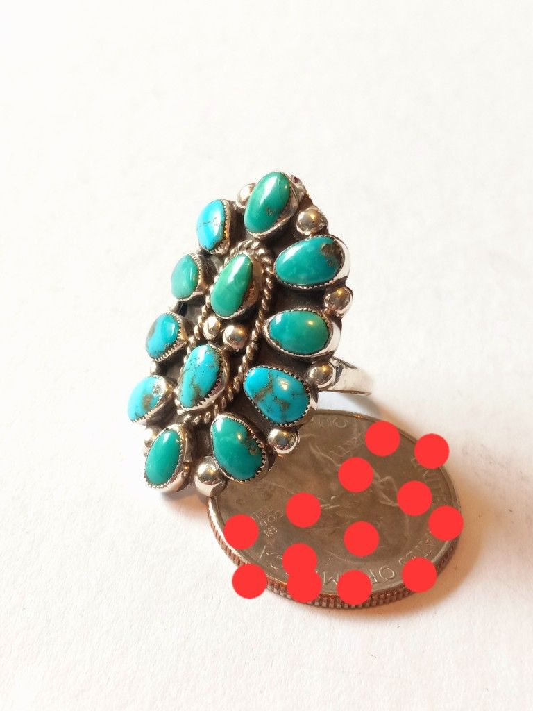 $80! Size 6.5 Vintage Sterling Silver Turquoise Zuni Ring