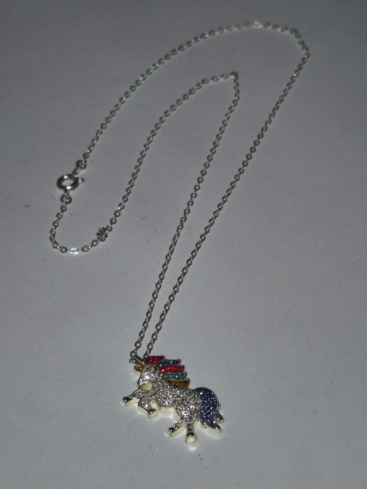Swarovski Crystal Unicorn Pendant On Silver Toned Chain
