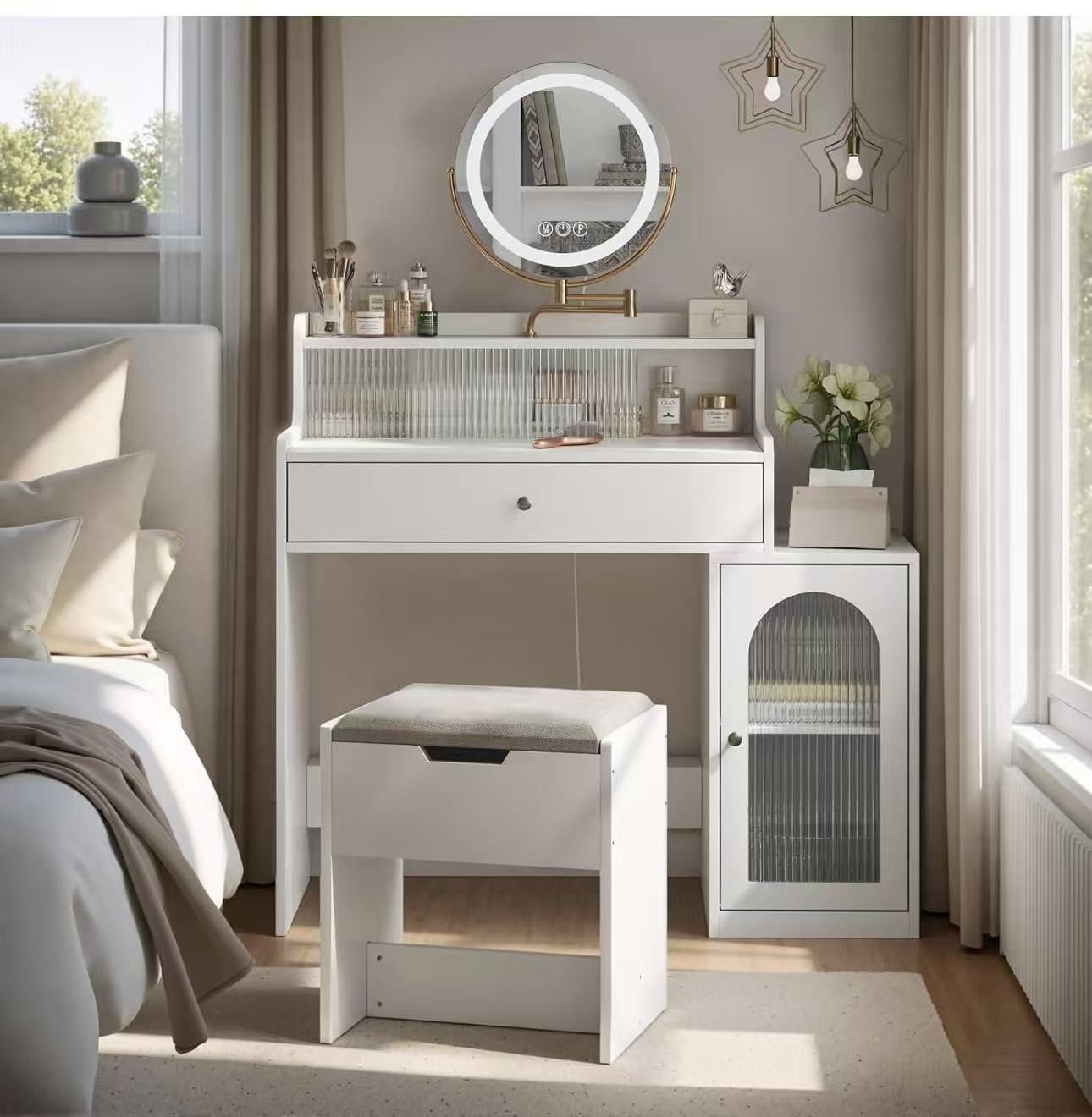Makeup Dresser with Storage Stool
