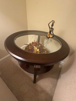 3-Piece Cherry Wood Glass Top Coffee & End Table Set