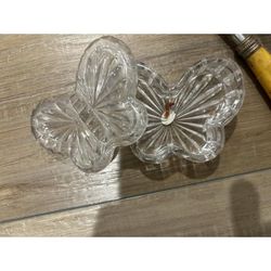 Vintage Clear Lead Crystal Glass Small Butterfly Shaped Trinket Box Jewelry