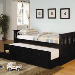 Brand New Black Daybed with Pullout Trundle and Drawers