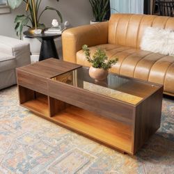 Wood Coffee Table with LED Light