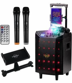 Starument Portable Karaoke Machine for Adults & Kids Complete Karaoke System Includes Bluetooth Speakers on Wheels, 2 Bluetooth Microphones, Disco Bal