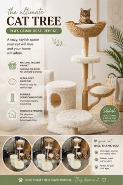 Large Cat Tree with Baskets and Scratching Post